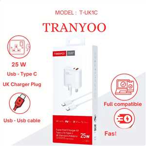 شارژر دیواری ترانیو TRANYOO T-UK1C 25W + کابل TYPE C