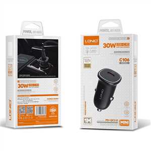 شارژر فندکی الدینیو LDNIO C106 30W + کابل TYPEC