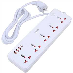 5 خانه برق هیسکا CH-5517EU با کابل 2 متری + شارژر USB و Type-C